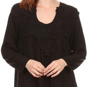 BLACK LONG SLEEVE TUNIC W/CROCHET DETAIL SIZE L